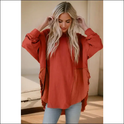 Chic Contrast Texture Long Sleeve Blouse - Mauve / Xl - Blouses on Sale Worldwide Shipping