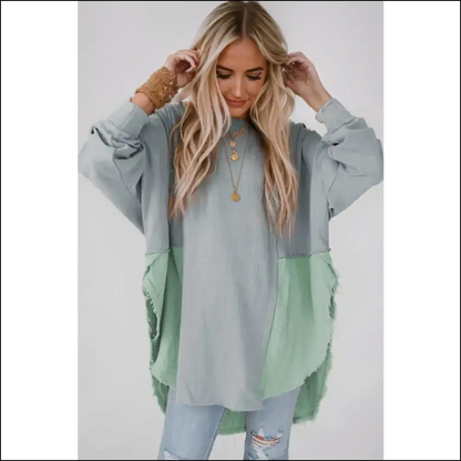 Chic Contrast Texture Long Sleeve Blouse - Medium / 2xl - Blouses on Sale Worldwide Shipping