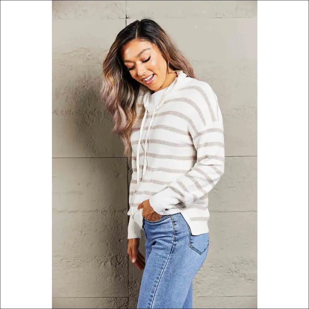 Chic Cowl Neck Striped Blouse with Dropped Shoulders - Blouses on Sale Worldwide Shipping