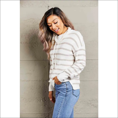 Chic Cowl Neck Striped Blouse with Dropped Shoulders - Blouses on Sale Worldwide Shipping