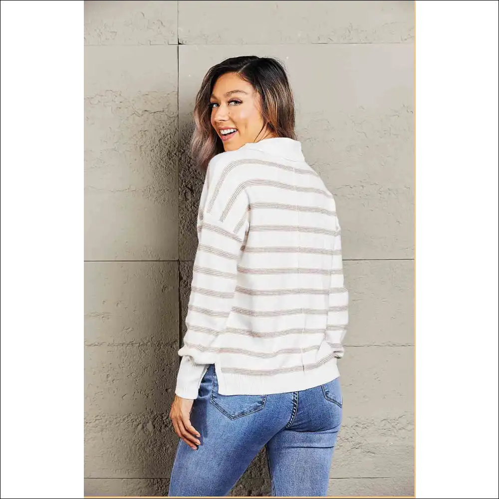 Chic Cowl Neck Striped Blouse with Dropped Shoulders - Blouses on Sale Worldwide Shipping