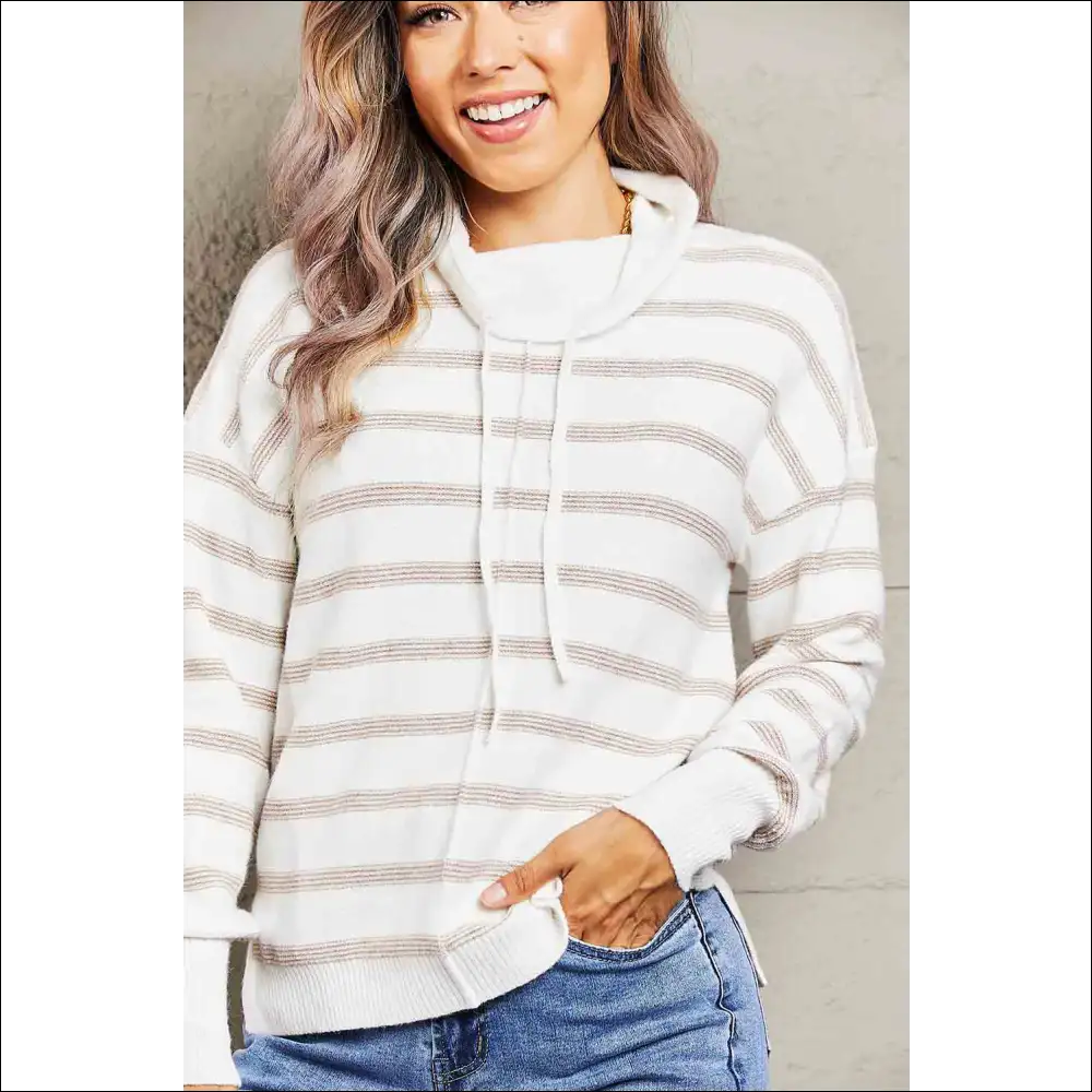 Chic Cowl Neck Striped Blouse with Dropped Shoulders - Blouses on Sale Worldwide Shipping
