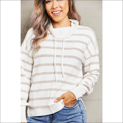 Chic Cowl Neck Striped Blouse with Dropped Shoulders - Blouses on Sale Worldwide Shipping
