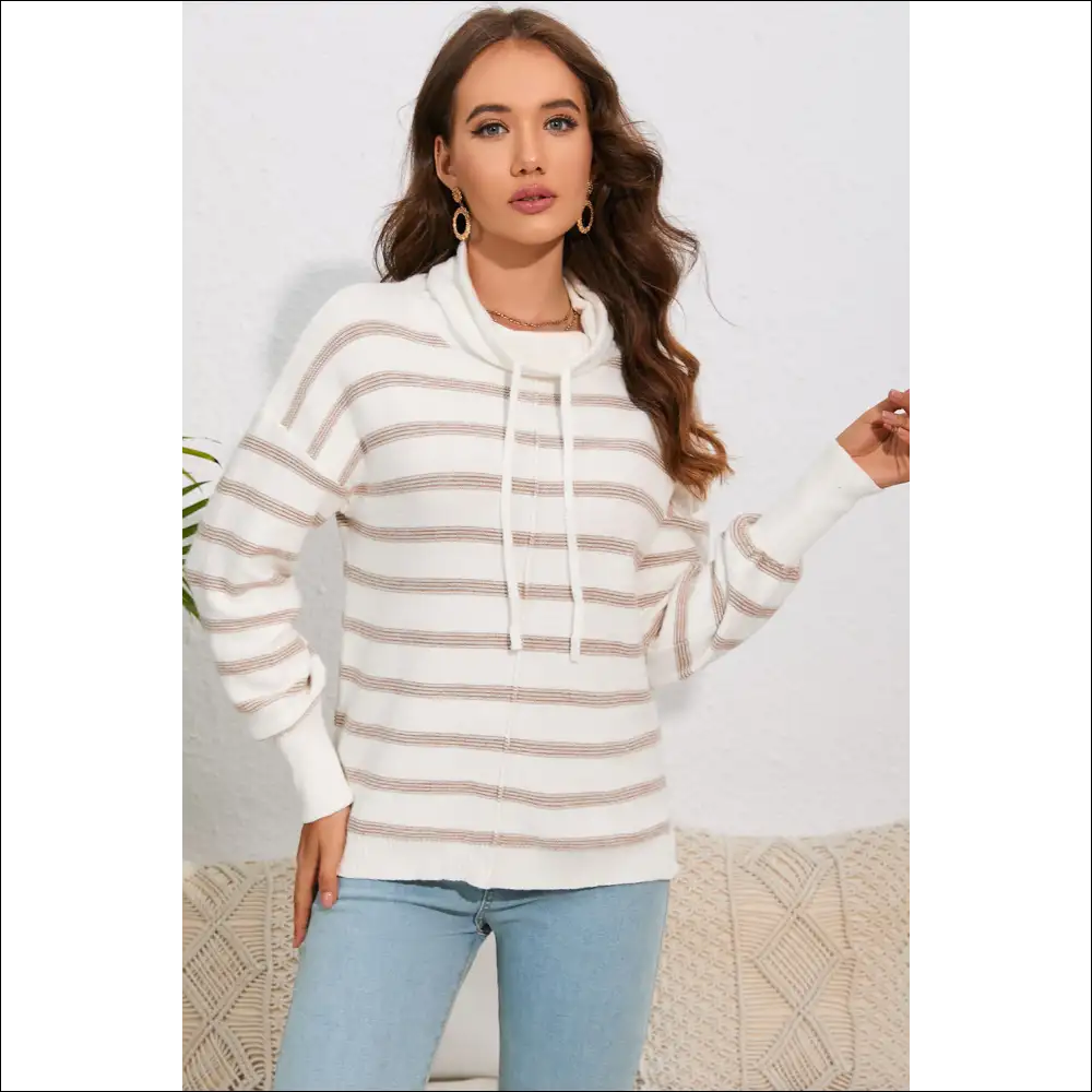 Chic Cowl Neck Striped Blouse with Dropped Shoulders - Blouses on Sale Worldwide Shipping