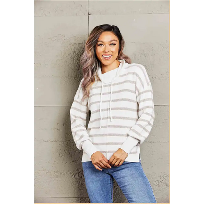 Chic Cowl Neck Striped Blouse with Dropped Shoulders - Stripe / s - Blouses on Sale Worldwide Shipping