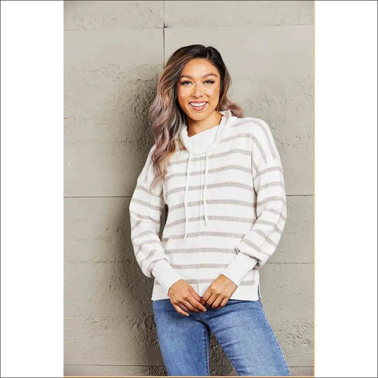 Chic Cowl Neck Striped Blouse with Dropped Shoulders - Stripe / s - Blouses on Sale Worldwide Shipping