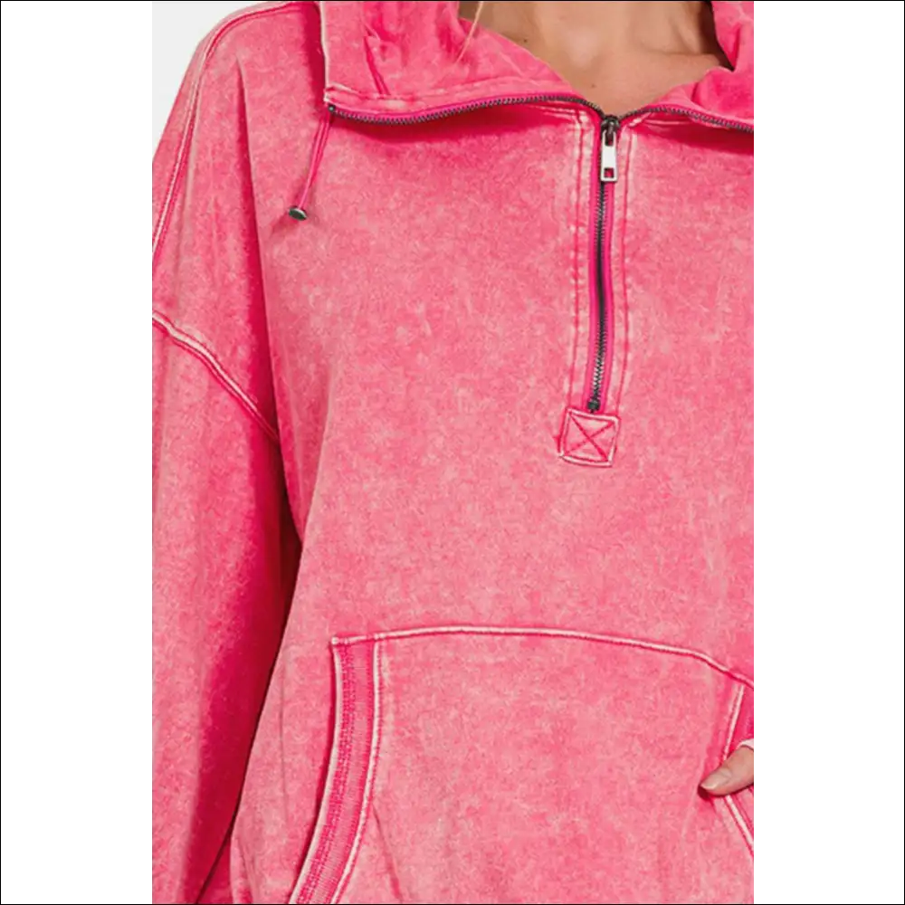 Chic & Cozy Half Zip Dropped Shoulder Hoodie - Hoodies Sweatshirts on Sale Worldwide Shipping