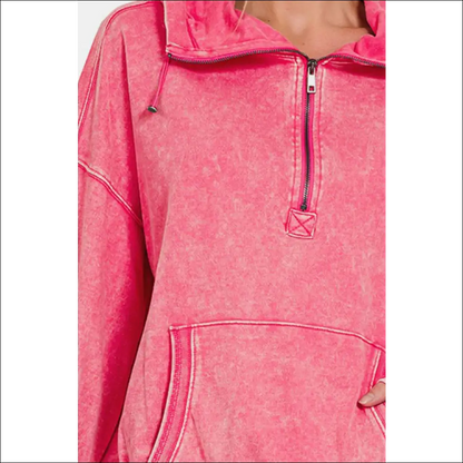 Chic & Cozy Half Zip Dropped Shoulder Hoodie - Hoodies Sweatshirts on Sale Worldwide Shipping