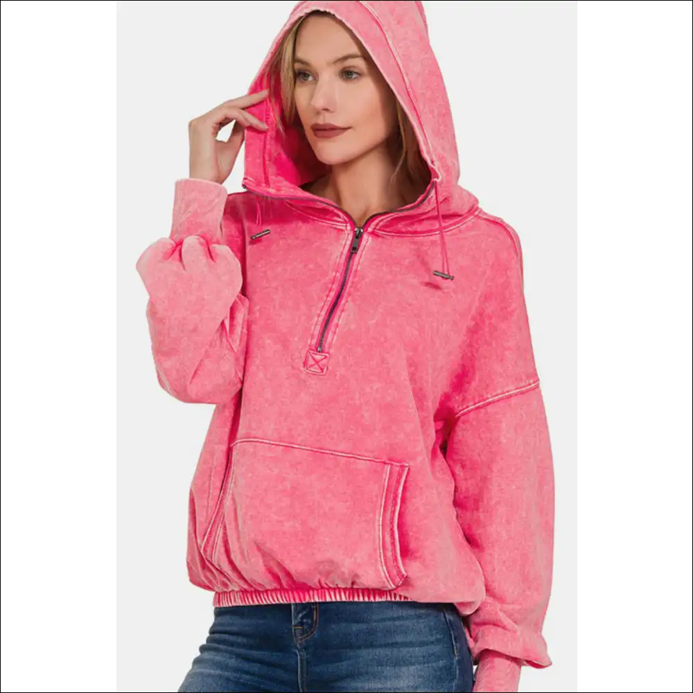 Chic & Cozy Half Zip Dropped Shoulder Hoodie - Hoodies Sweatshirts on Sale Worldwide Shipping