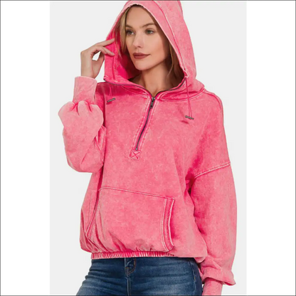 Chic & Cozy Half Zip Dropped Shoulder Hoodie - Hoodies Sweatshirts on Sale Worldwide Shipping