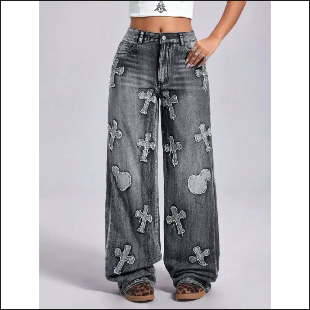 Chic Cross Wide Leg Jeans: where Comfort Meets your New Best Friend 😂👖 - Jeans on Sale Worldwide Shipping