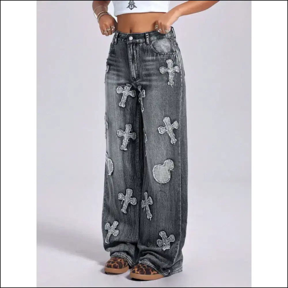 Chic Cross Wide Leg Jeans: where Comfort Meets your New Best Friend 😂👖 - Jeans on Sale Worldwide Shipping