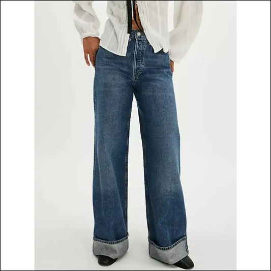 Chic Cuffed Jeans: Because your Legs Deserve a Stylish Comedy Show! 😂👖 - Dark Navy / s - Jeans on Sale Worldwide Shipping