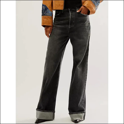Chic Cuffed Jeans: Because your Legs Deserve a Stylish Comedy Show! 😂👖 - Black / s - Jeans on Sale Worldwide Shipping