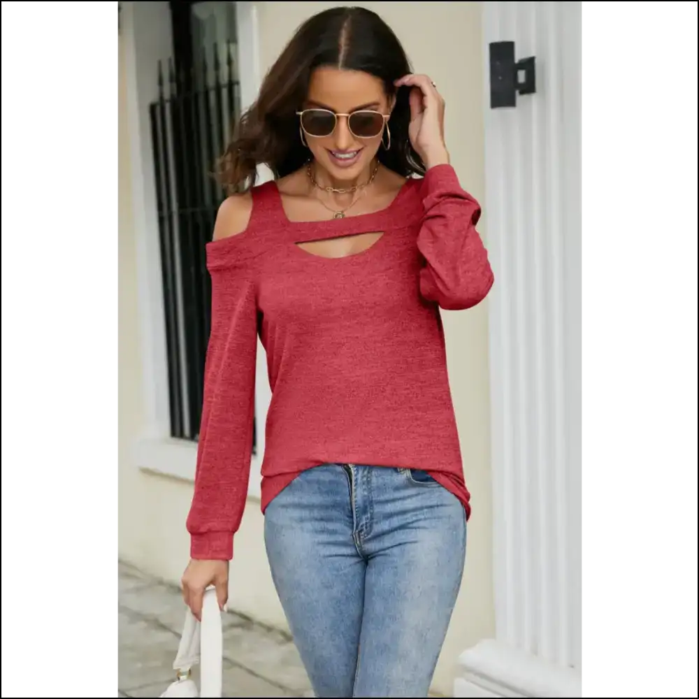 Chic Cutout Cold-shoulder Top - Red / s - Blouses on Sale Worldwide Shipping