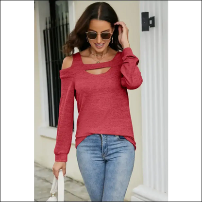 Chic Cutout Cold-shoulder Top - Red / s - Blouses on Sale Worldwide Shipping