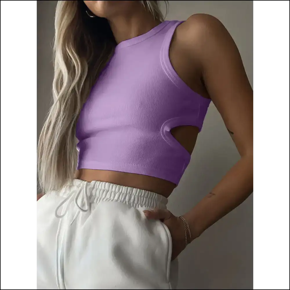 Chic Cutout Neck Tank: Because who Needs Shoulders Anyway? 😜 Needful Things - Lavender / s - Tank Tops on Sale Worldwide Shipping