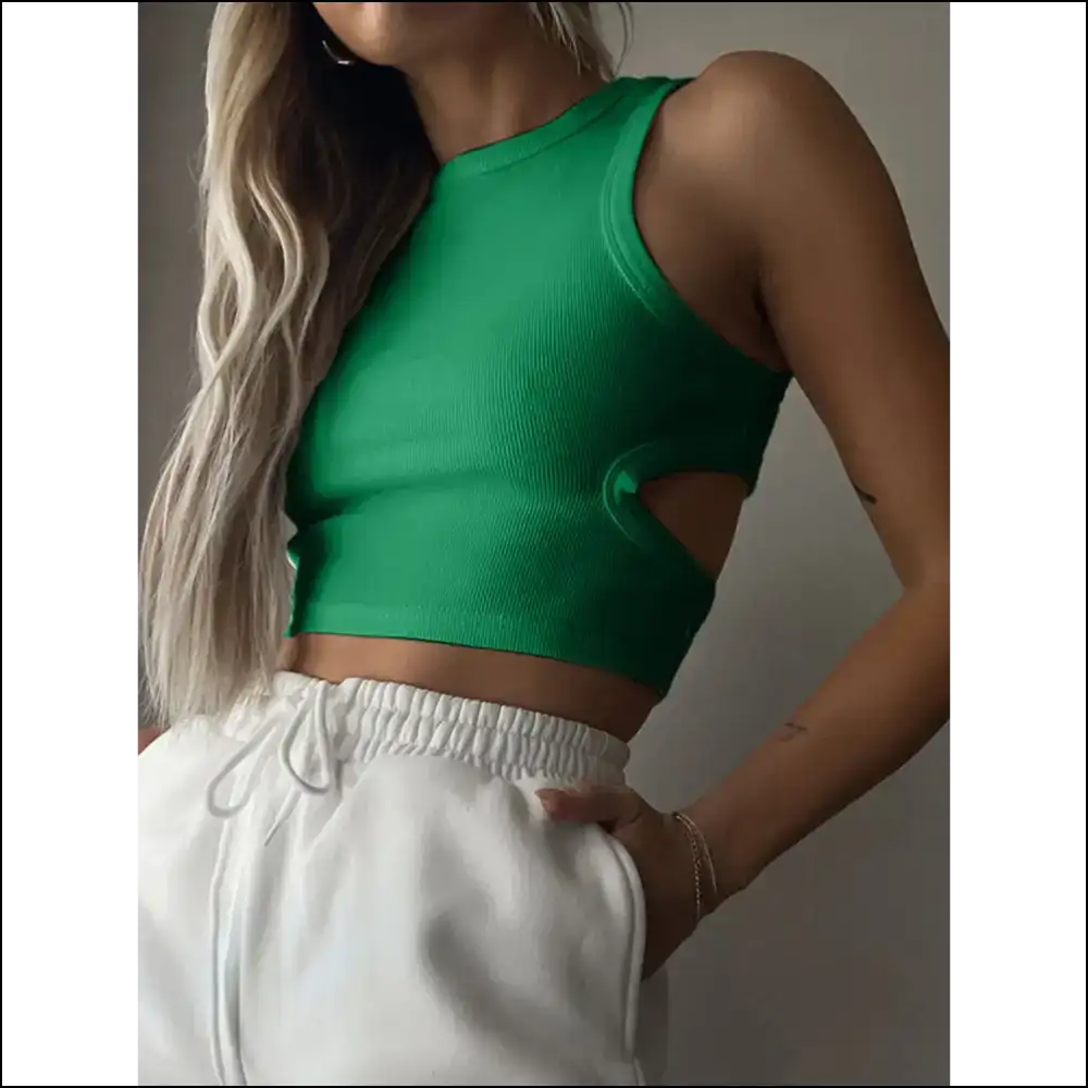 Chic Cutout Neck Tank: Because who Needs Shoulders Anyway? 😜 Needful Things - Green / s - Tank Tops on Sale Worldwide Shipping