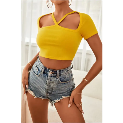 Chic Cutout Short Sleeve Cropped Top - Tank Tops on Sale Worldwide Shipping