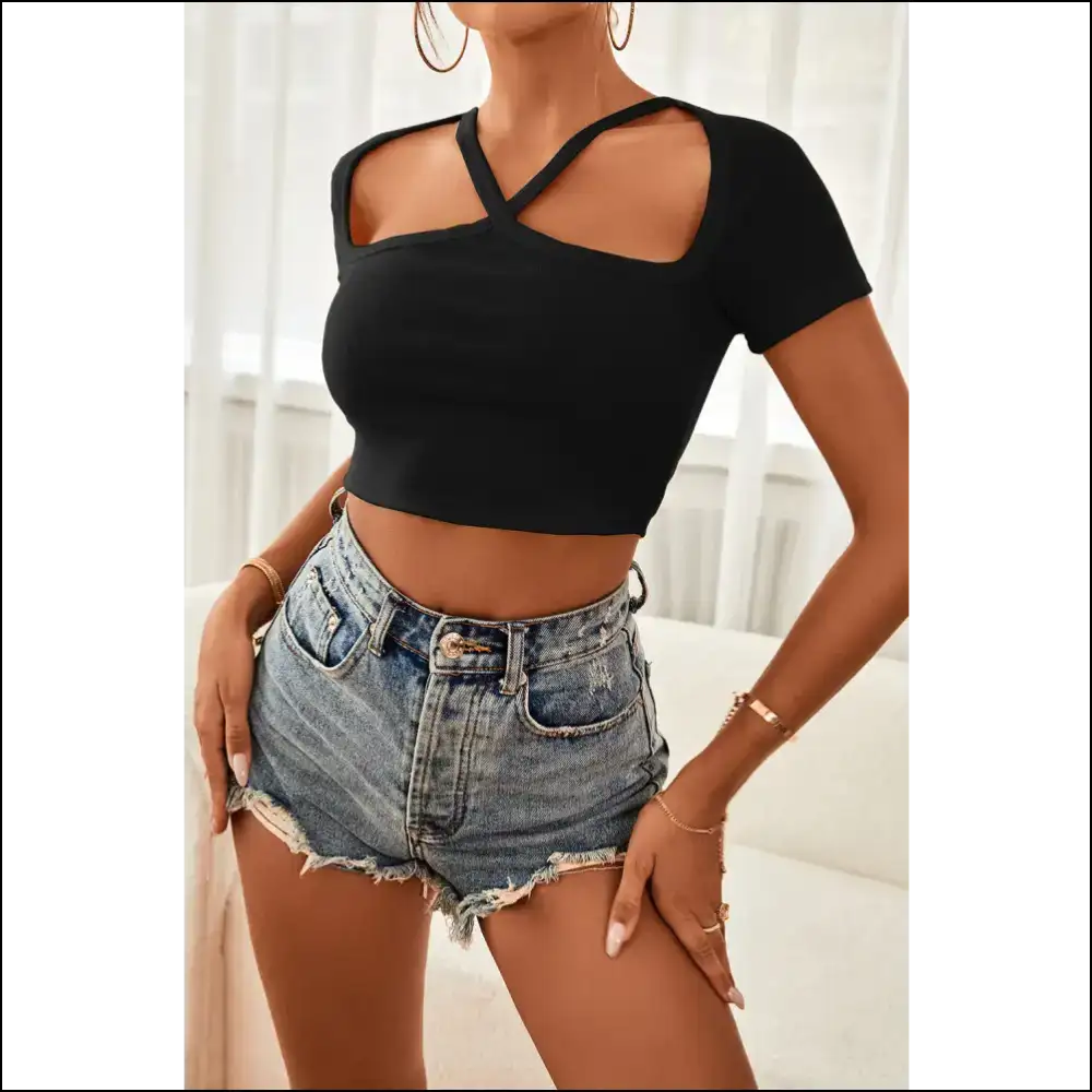 Chic Cutout Short Sleeve Cropped Top - Tank Tops on Sale Worldwide Shipping