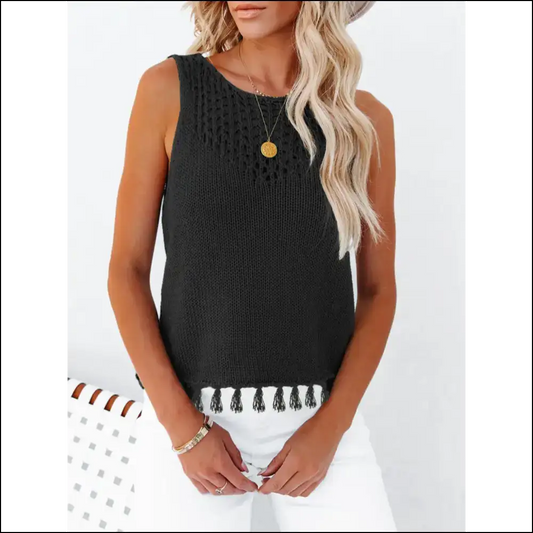 Chic Cutout Tassel: Flaunt Confidence Like you just Donned a Crown 👑✨ - Black / s - Tank Tops on Sale Worldwide Shipping