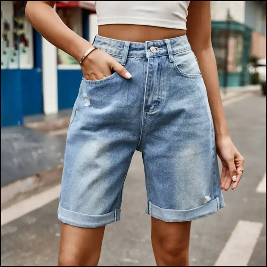 Chic Distressed Buttoned Denim Shorts: Because Pockets are your Real Bff! 😂👖 - Medium / l - Shorts on Sale Worldwide Shipping