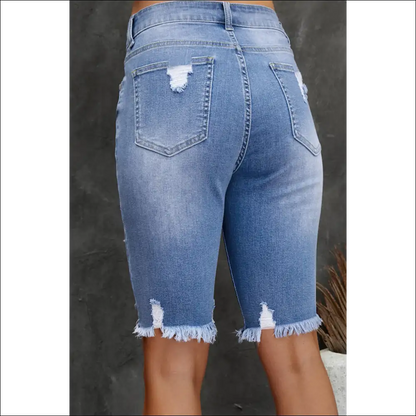 Chic Distressed Frayed Hem Denim Bermuda Shorts - on Sale Worldwide Shipping