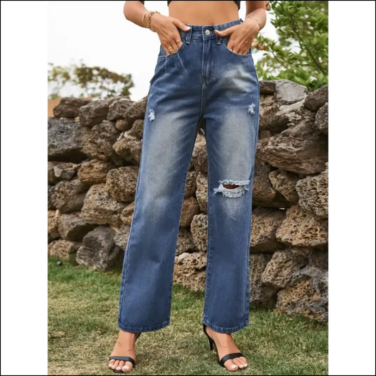 Chic Distressed Jeans: your New Best Friend for Fabulousness and Fun! 😄✨ - Navy / s - Jeans on Sale Worldwide Shipping