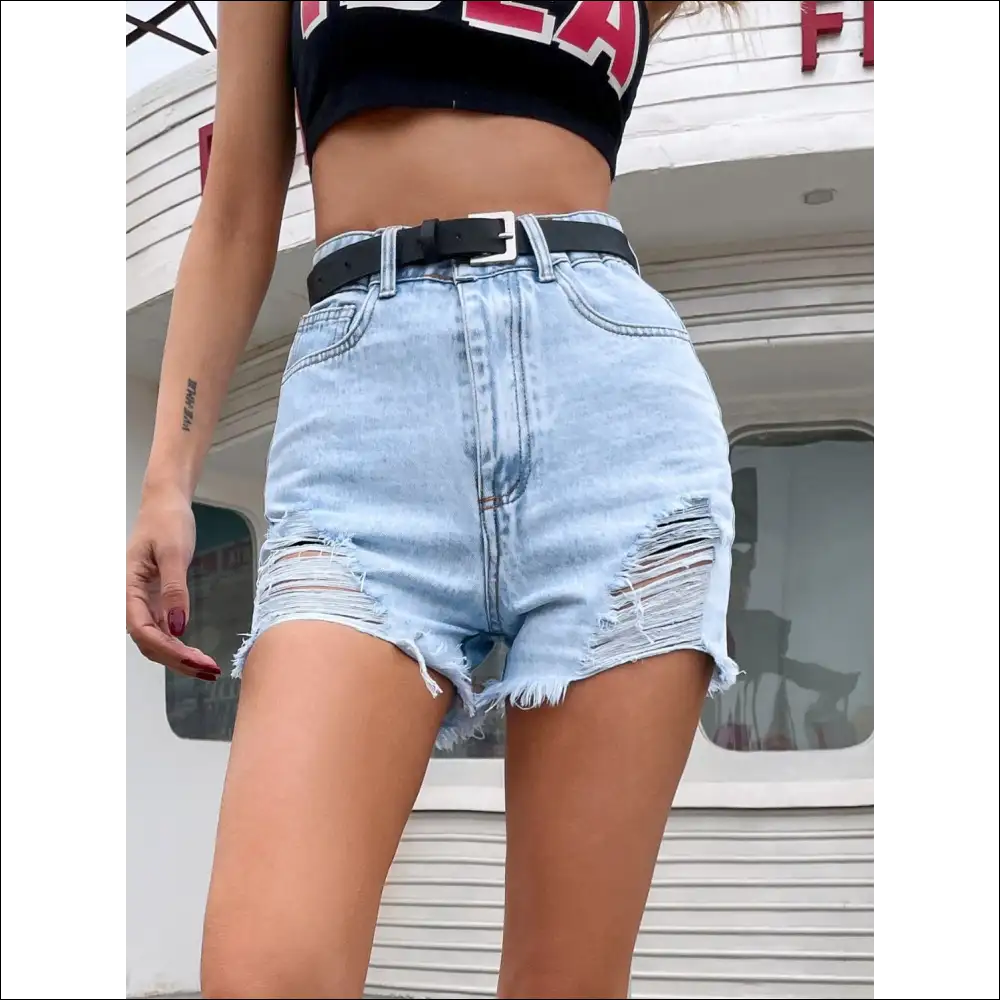 Chic Distressed Raw Hem Denim Shorts - Light / Xs - on Sale Worldwide Shipping
