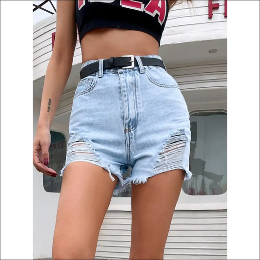 Chic Distressed Raw Hem Denim Shorts - Light / Xs - on Sale Worldwide Shipping
