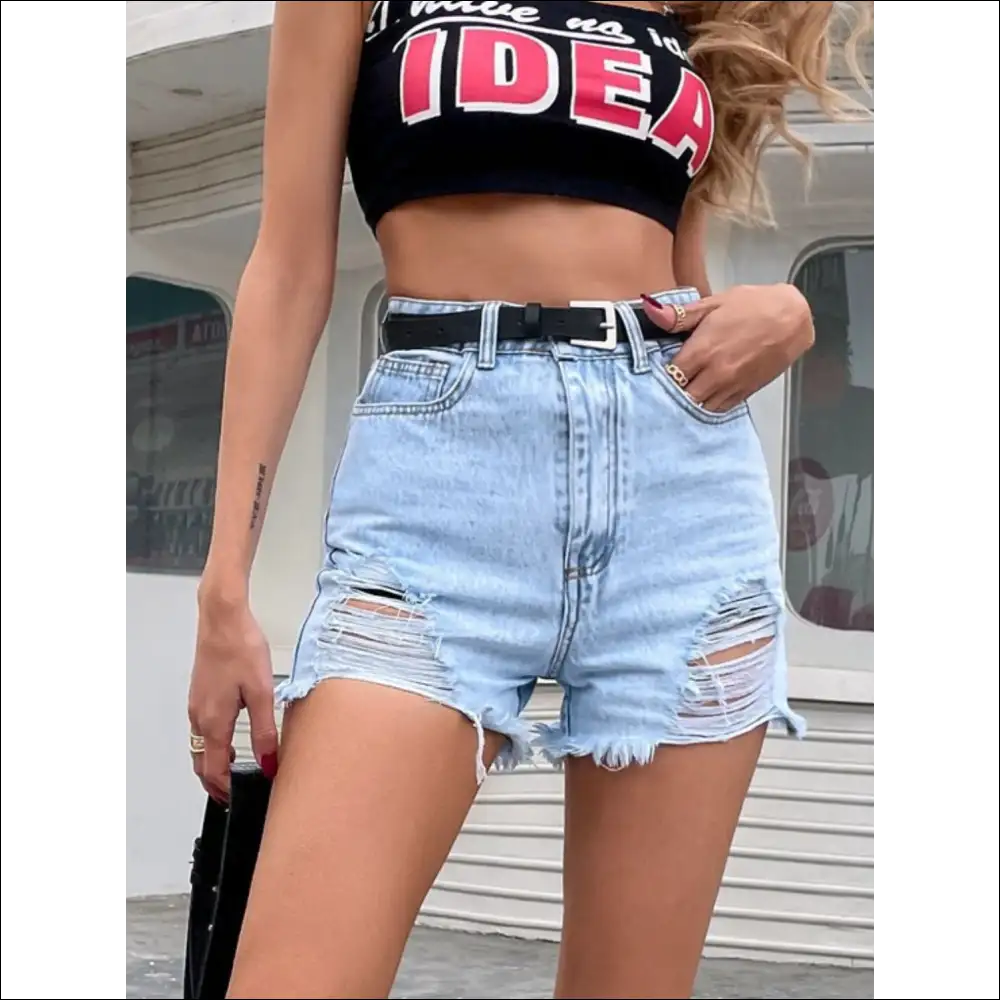 Chic Distressed Raw Hem Denim Shorts - on Sale Worldwide Shipping