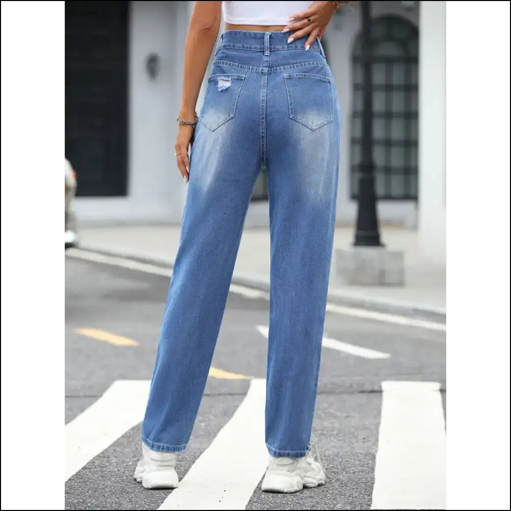 Chic Distressed Straight Jeans: Confidence in Every Tear 😂👖 - Jeans on Sale Worldwide Shipping
