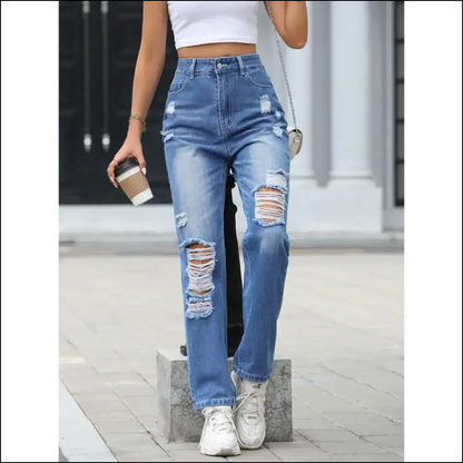 Chic Distressed Straight Jeans: Confidence in Every Tear 😂👖 - Jeans on Sale Worldwide Shipping