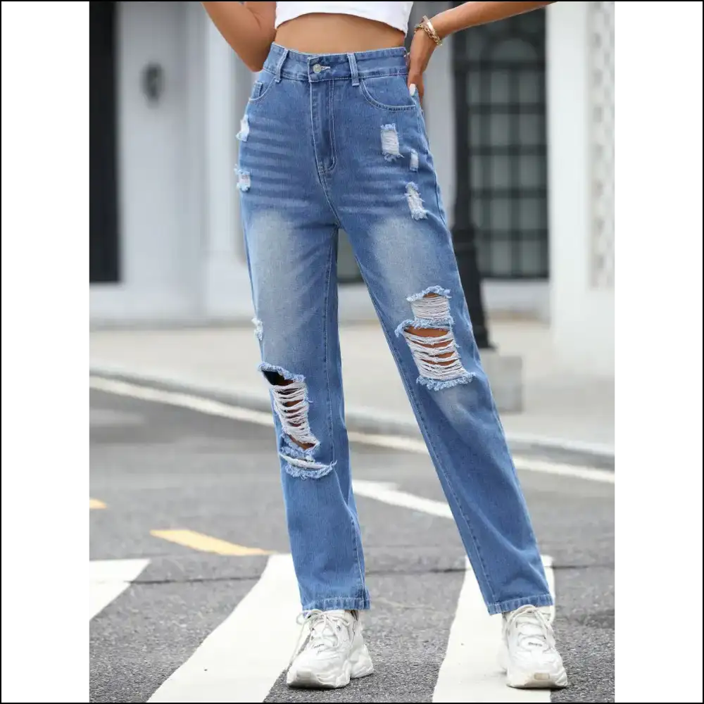 Chic Distressed Straight Jeans: Confidence in Every Tear 😂👖 - Jeans on Sale Worldwide Shipping
