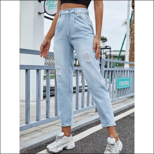 Chic Distressed Straight Jeans: Flaunt your Fabulousness with Style! 💥👖 - Light Blue / Xs - Jeans on Sale Worldwide Shipping