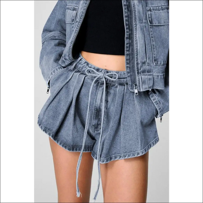 Chic Drawstring Cargo Denim Shorts with Pockets - Medium / s - on Sale Worldwide Shipping