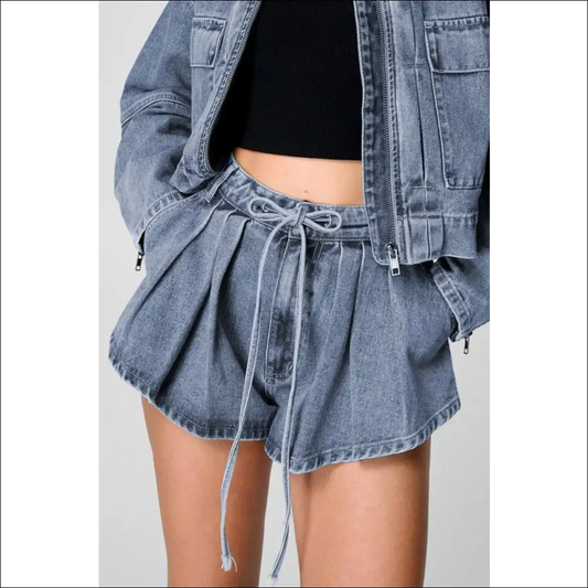 Chic Drawstring Cargo Denim Shorts with Pockets - Medium / s - on Sale Worldwide Shipping