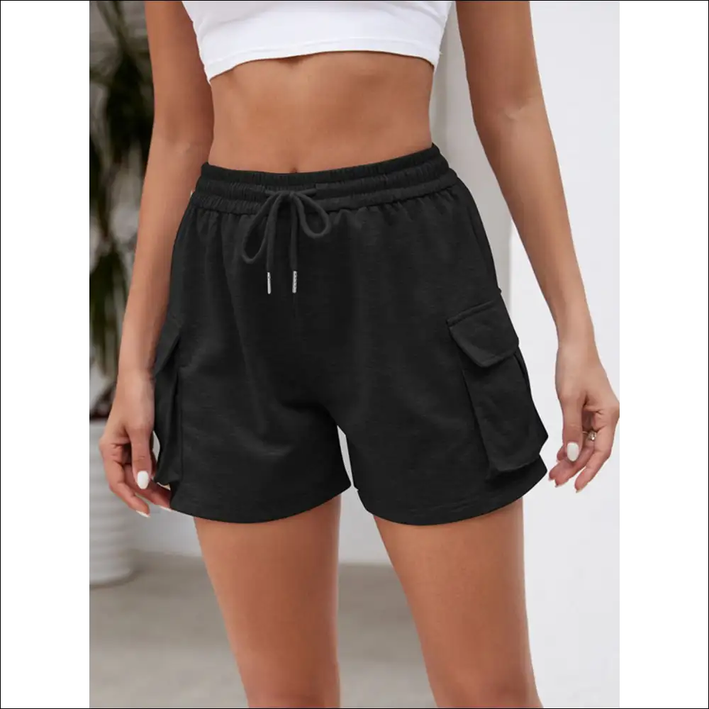 Chic Drawstring Elastic Waist Shorts with Pockets - Black / s - on Sale Worldwide Shipping