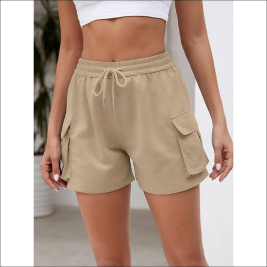 Chic Drawstring Elastic Waist Shorts with Pockets - Camel / s - on Sale Worldwide Shipping
