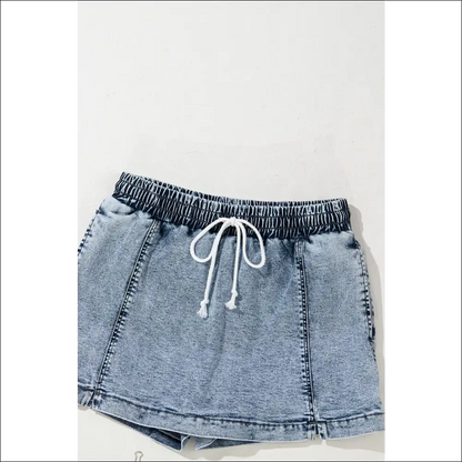 Chic Drawstring High Waist Pocketed Denim Shorts - Medium / 12 - on Sale Worldwide Shipping