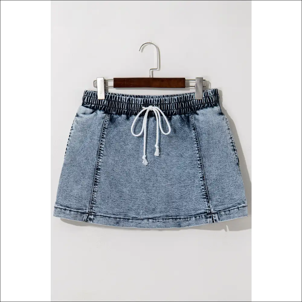 Chic Drawstring High Waist Pocketed Denim Shorts - on Sale Worldwide Shipping
