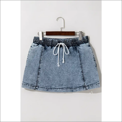 Chic Drawstring High Waist Pocketed Denim Shorts - on Sale Worldwide Shipping