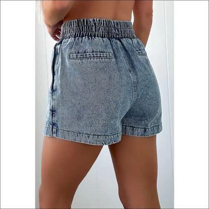 Chic Drawstring High Waist Pocketed Denim Shorts - on Sale Worldwide Shipping