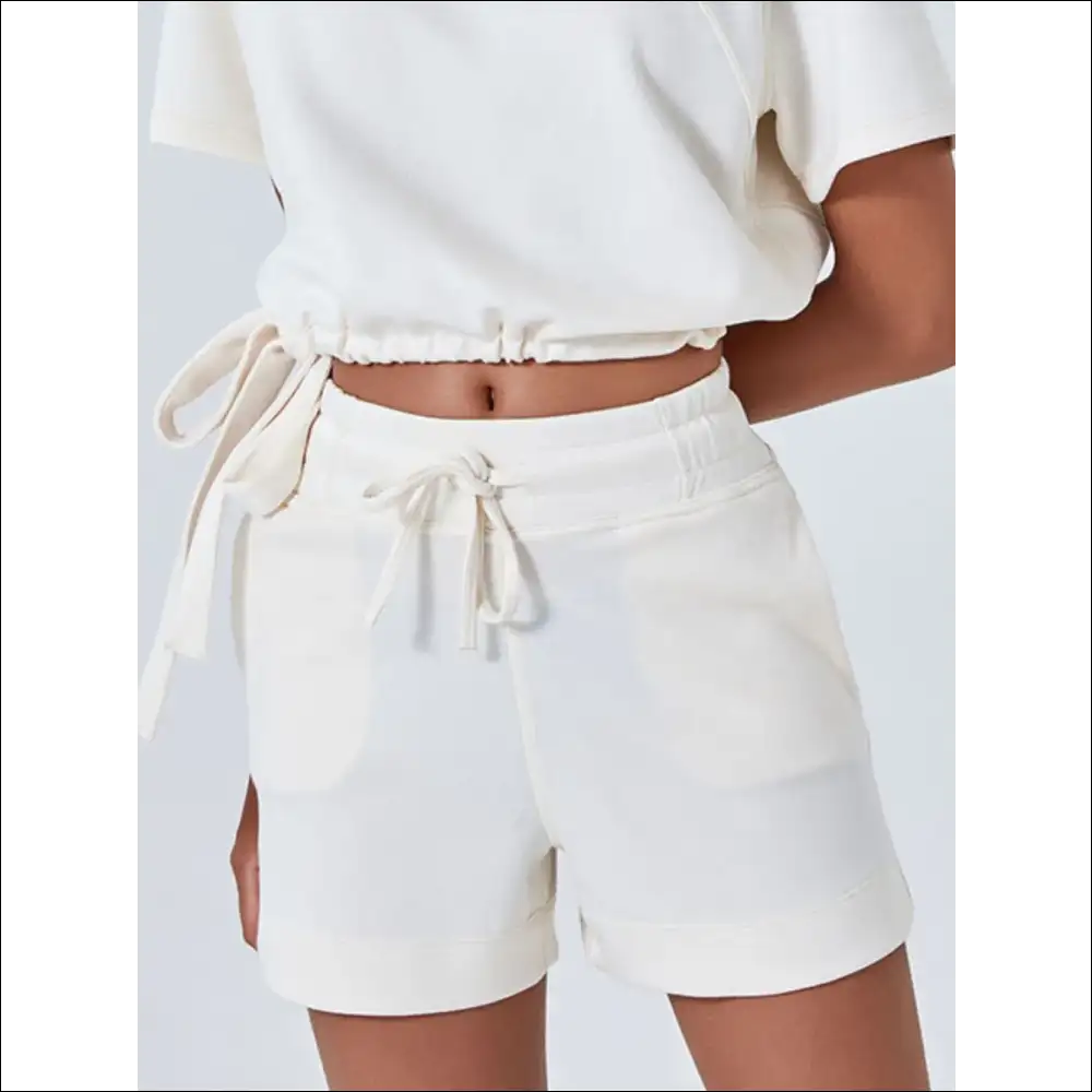 Chic Drawstring Solid Color Shorts with Pockets - Cream / s - on Sale Worldwide Shipping