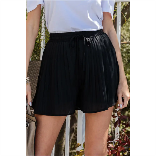 Chic Drawstring Waist Pleated Shorts - Black / Xl - on Sale Worldwide Shipping