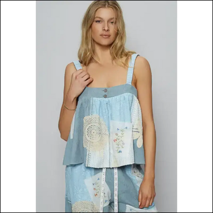 Chic Embroidered Lace Square Neck Cami - Blue / s - Tank Tops on Sale Worldwide Shipping