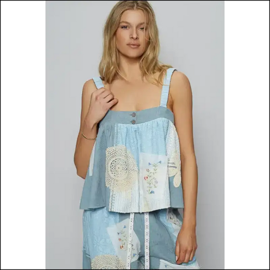 Chic Embroidered Lace Square Neck Cami - Blue / s - Tank Tops on Sale Worldwide Shipping