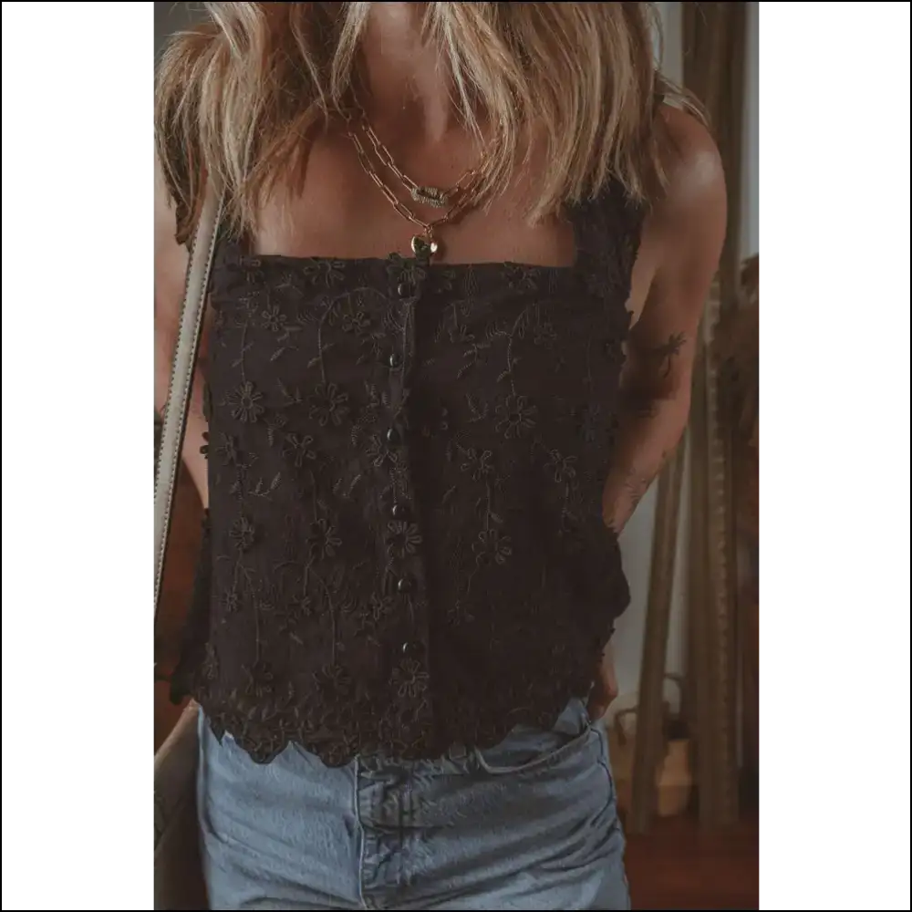 Chic Embroidered Square Neck Tank: your New Outfit’s Best Friend Af! 😄 - Black / s - Tank Tops on Sale Worldwide Shipping