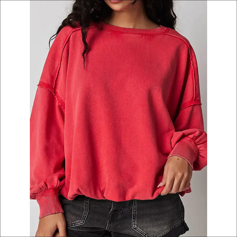 Chic Exposed Seam Round Neck Sweatshirt - Strawberry / 2xl - Sweatshirts & Hoodies on Sale Worldwide Shipping