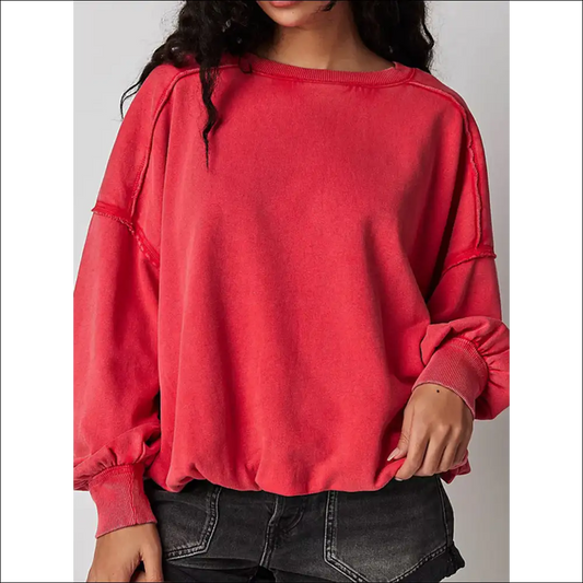 Chic Exposed Seam Round Neck Sweatshirt - Strawberry / 2xl - Sweatshirts & Hoodies on Sale Worldwide Shipping